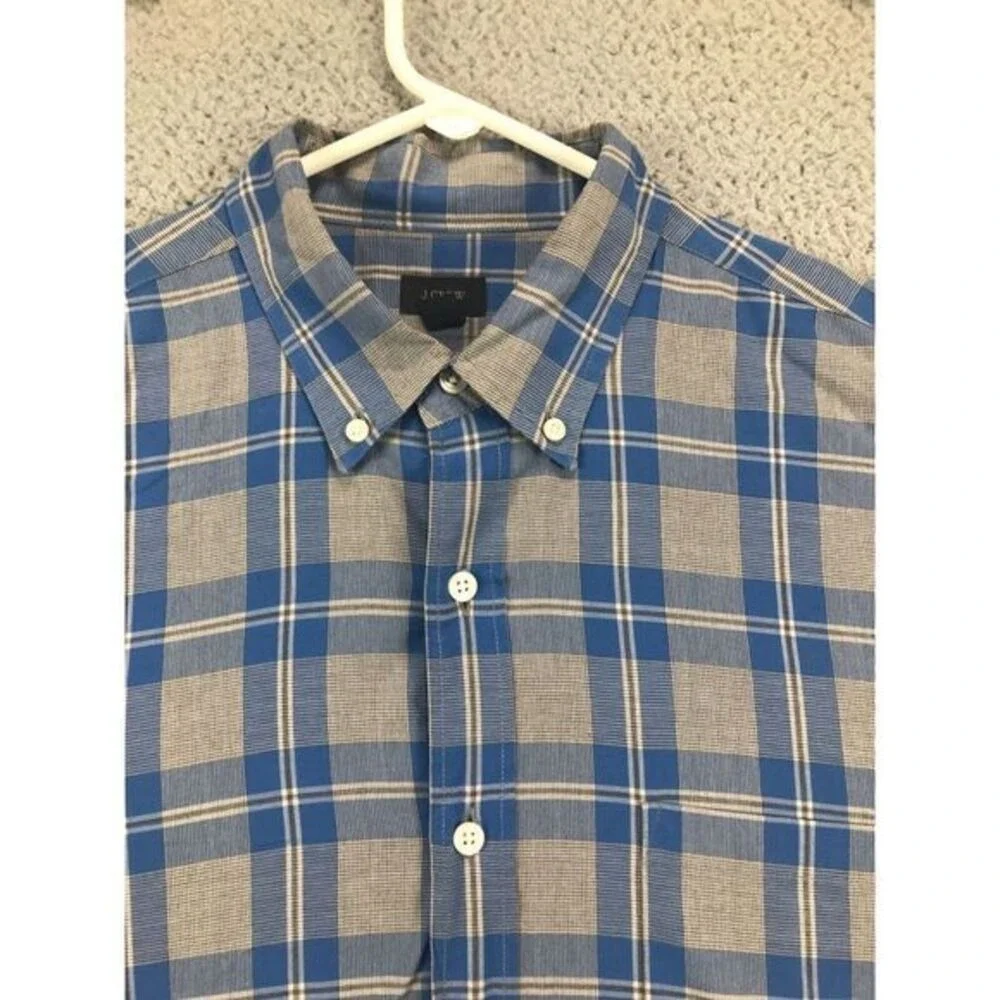 J Crew Shirt Adult Large Blue Grey Plaid Button Down Long Sleeve Casual Mens